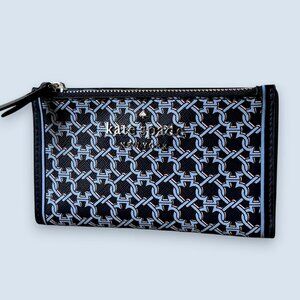 Kate Spade Link Small Slim Bifold Wallet Card Holder Case Navy Blue NEW
